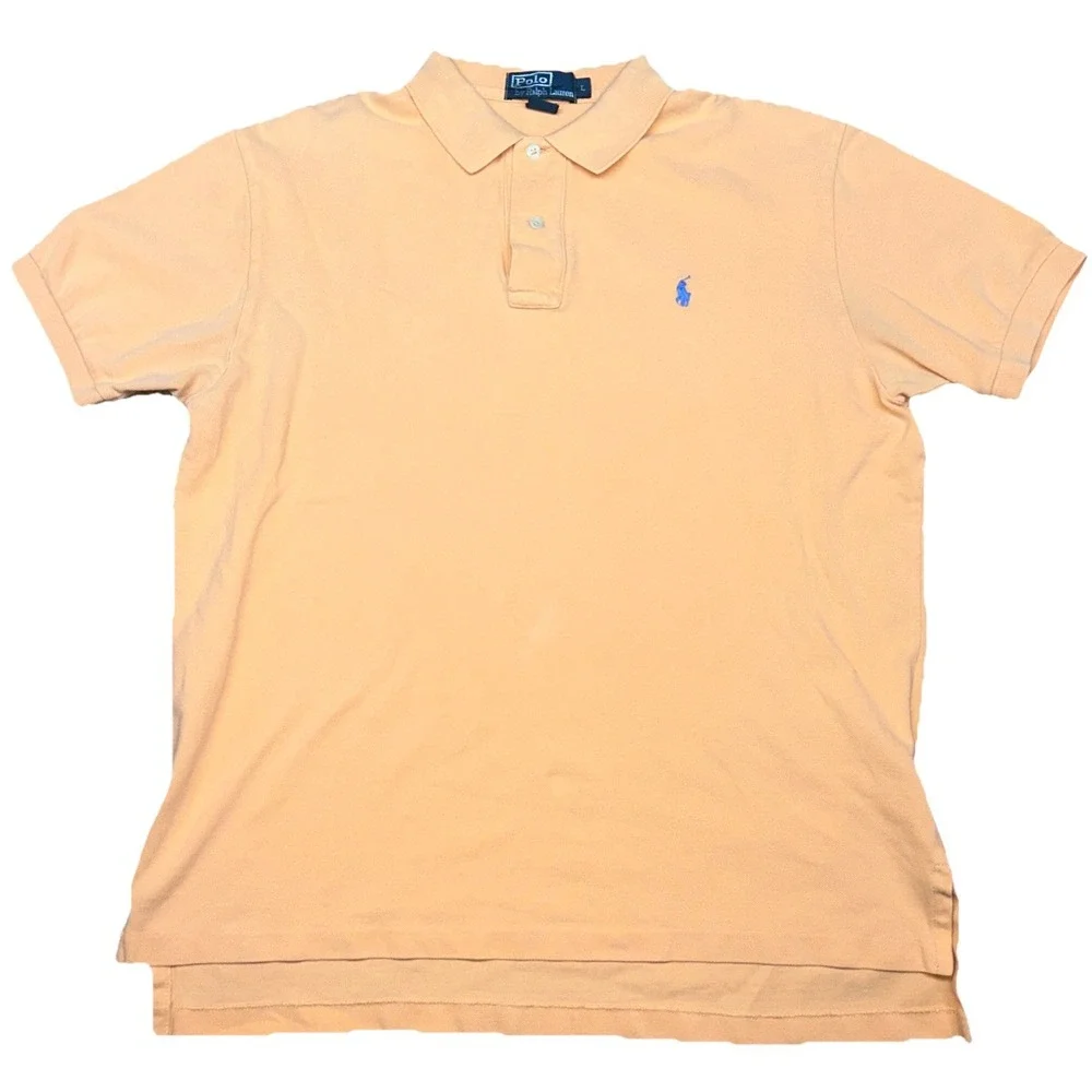 Polo Ralph Lauren Short Sleeve Polo  Orange Blue Pony 100%‎ Cotton, Mens Large